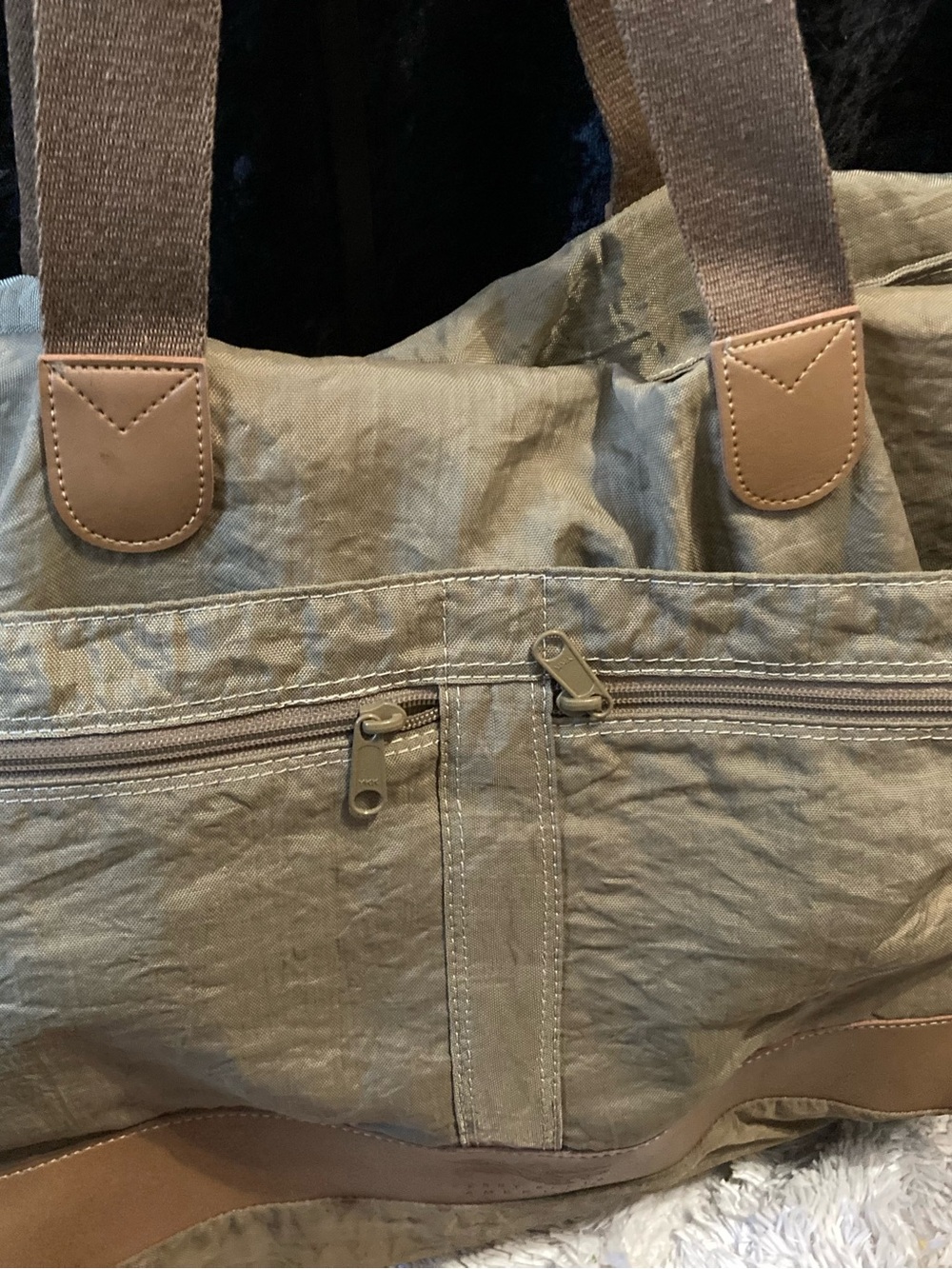 Perry Ellis Tan Travel Tote Bag w/Brown Trim